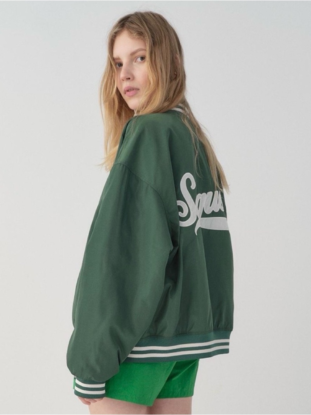 Levi's Oversized Unisex Green Varsity Script-Back Green Jacket White Stripes